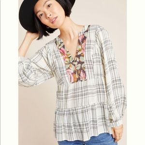 Anthropologie | Plaid Peasant Blouse